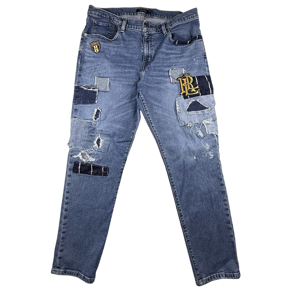 VTG Lauren Ralph Polo Jeans Women 14 (34x27) Layered Patchwork Embroidered Crest